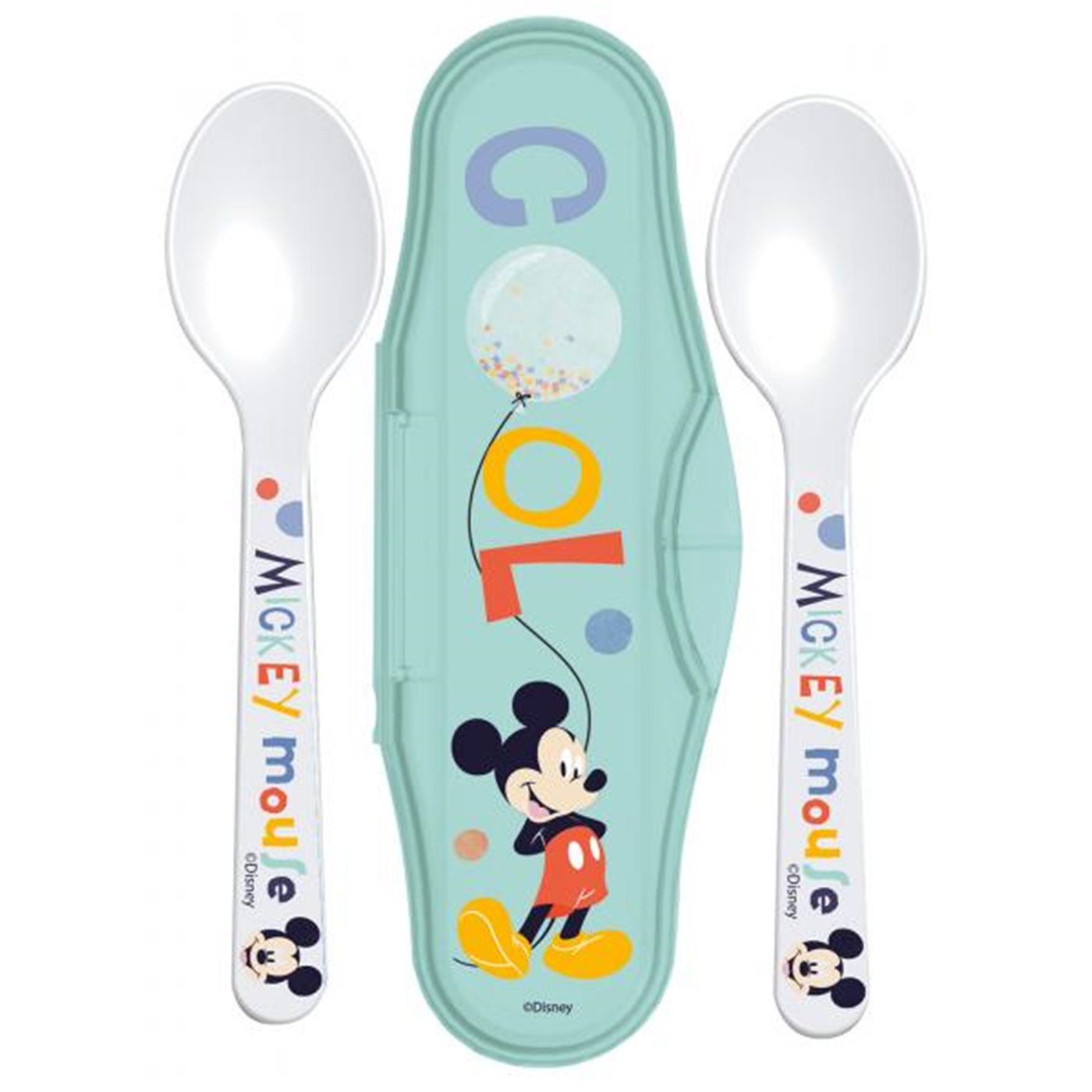 Set da viaggio 2 cucchiaini con custodia Mickey Mouse