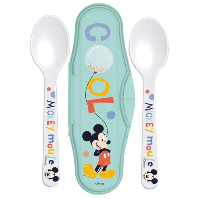 Set da viaggio 2 cucchiaini con custodia Mickey Mouse