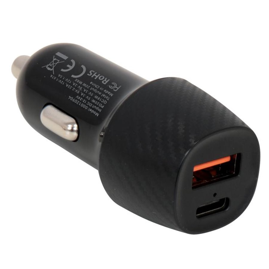 CAR CHARGER USB A QC3.0 + TYPE-C PD 20W