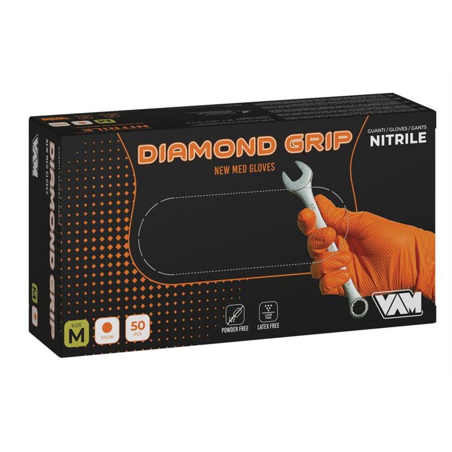 Box 50 guanti Diamond Grip nitrile arancione taglia M