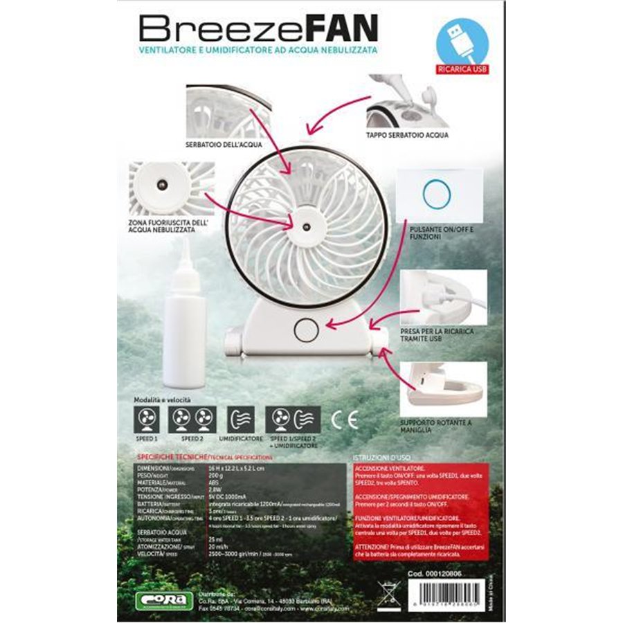 Ventilatore/umidificatore ricaricabile BreezeFan