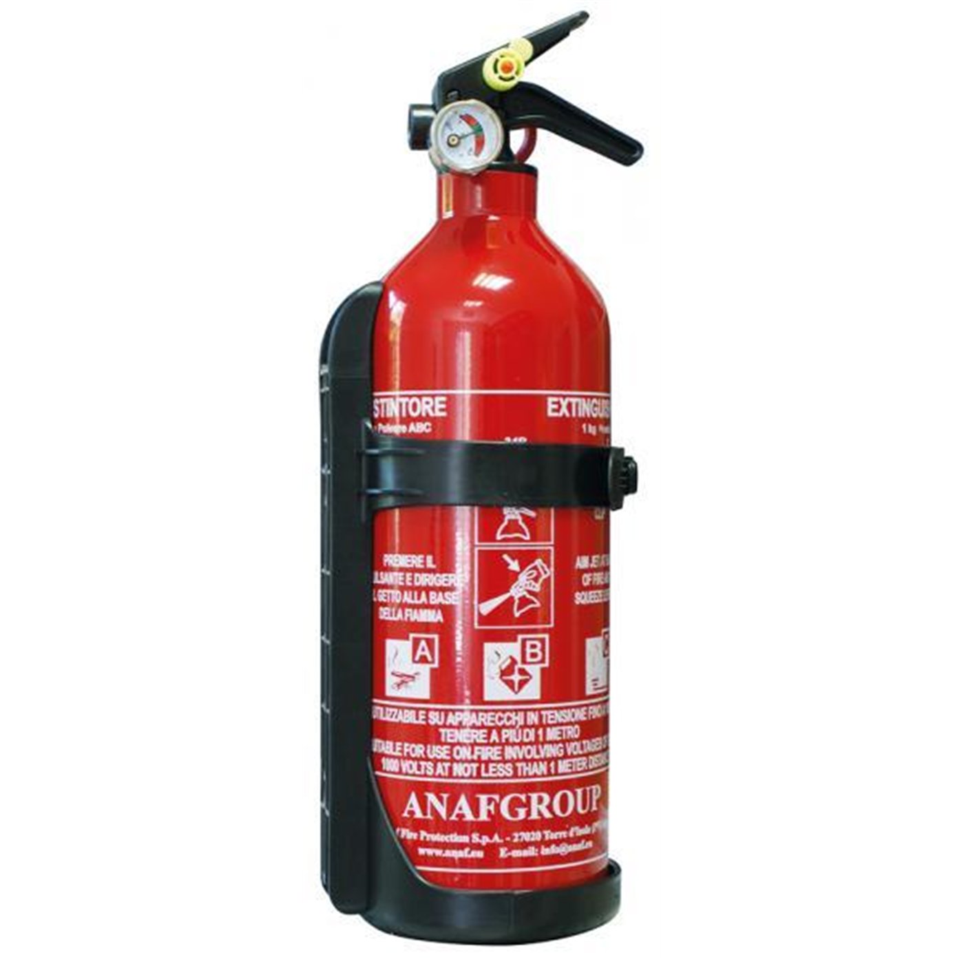 Estintore 1 kg a polvere ABC con supporto e manometro