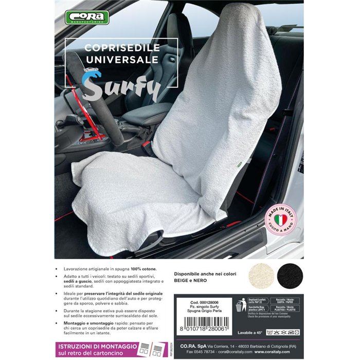 Coprisedile anteriore universale in spugna Surfy grigio perla