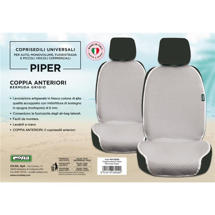 Coprisedili anteriori universali Piper col. Bermuda grigio