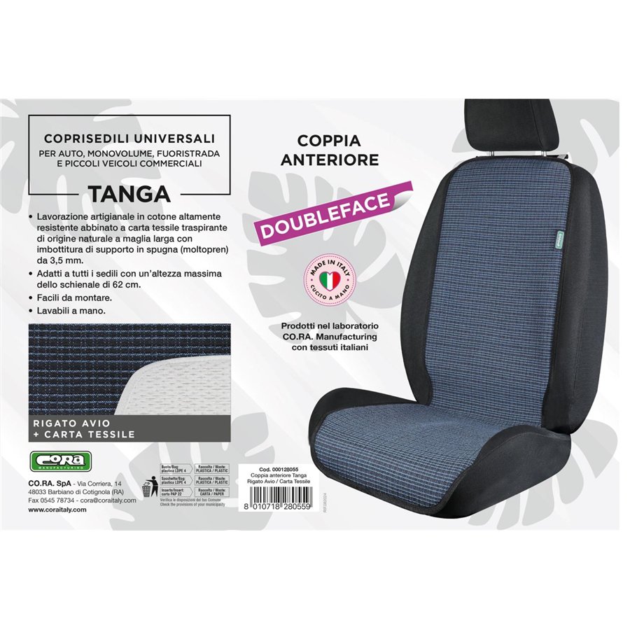 Coprisedili anteriori universali Tanga Doubleface Rigato avio/carta tessile