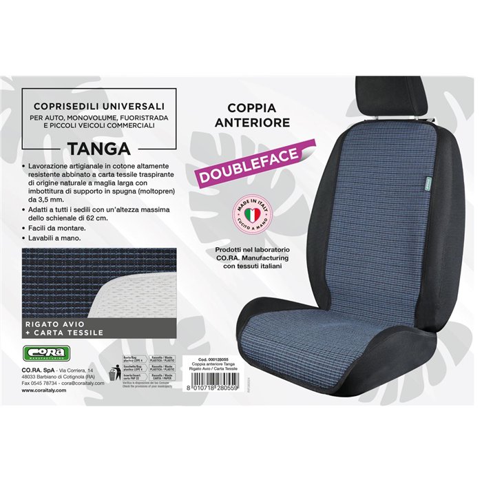 Coprisedili anteriori universali Tanga Doubleface Rigato avio/carta tessile