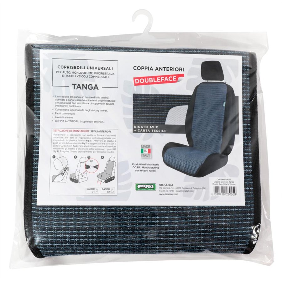 Coprisedili anteriori universali Tanga Doubleface Rigato avio/carta tessile