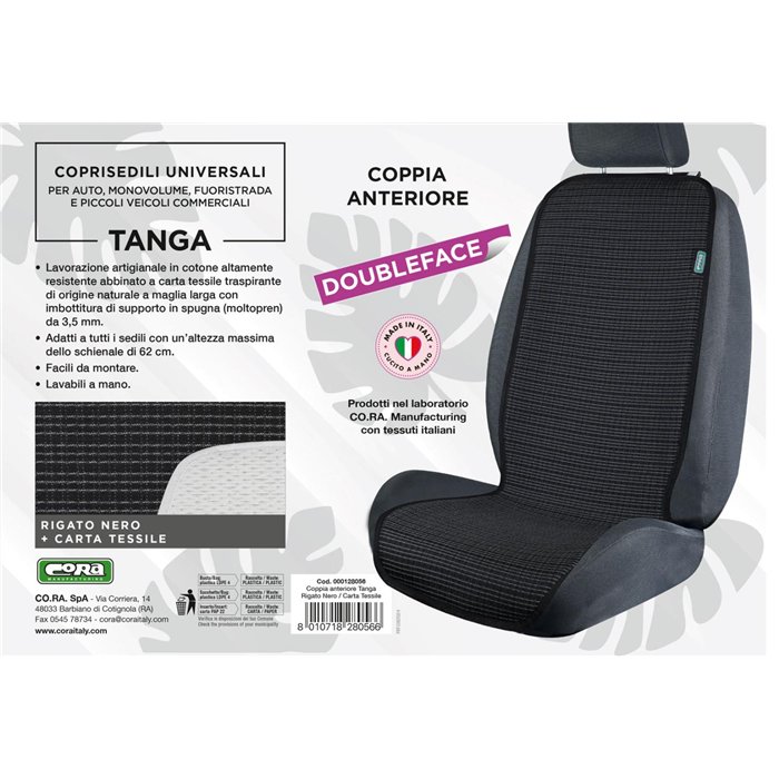 Coprisedili anteriori universali Tanga Doubleface Rigato nero/carta tessile