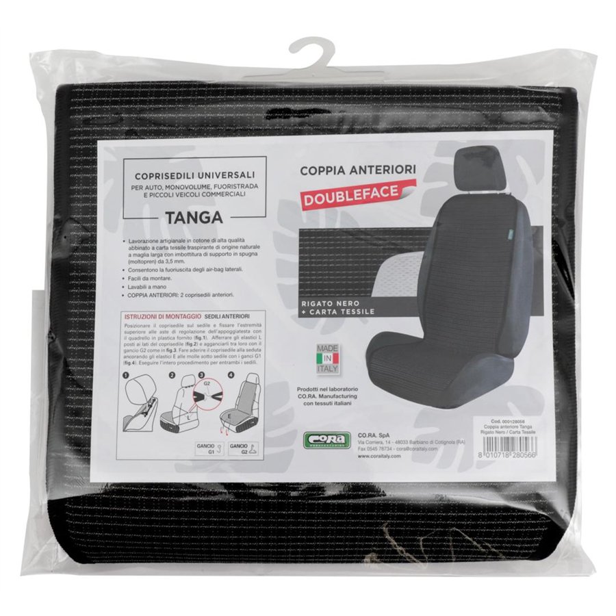 Coprisedili anteriori universali Tanga Doubleface Rigato nero/carta tessile