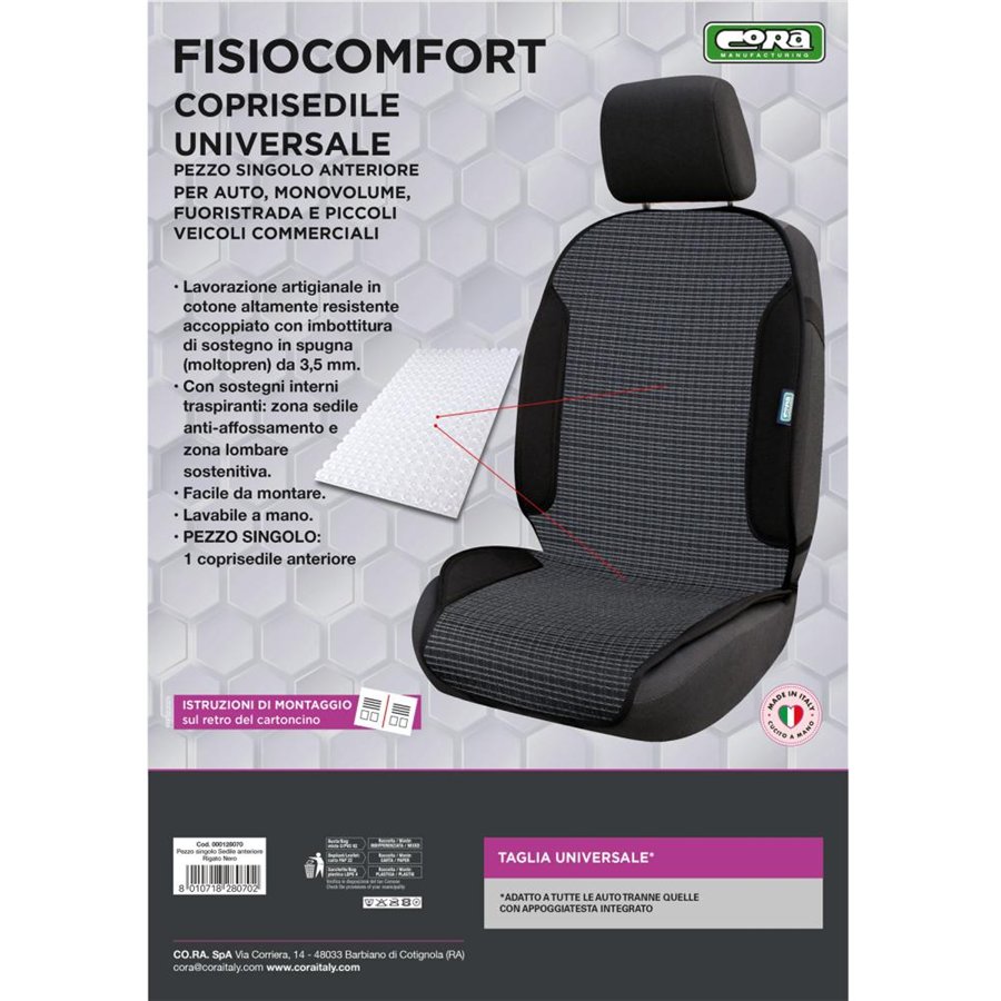 Coprisedile anteriore universale Fisiocomfort tess. Rigato nero