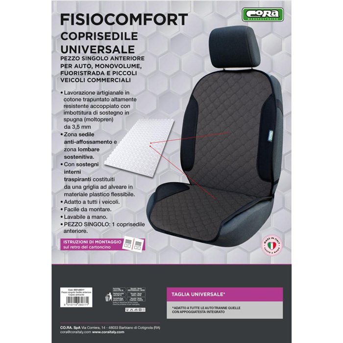 Coprisedile anteriore universale Fisiocomfort tess. Copes antracite