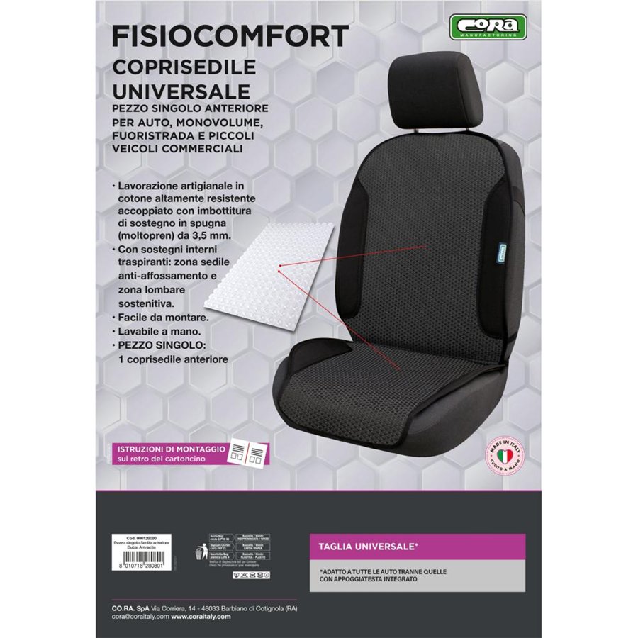 Coprisedile anteriore universale Fisiocomfort tess. Dubai antracite
