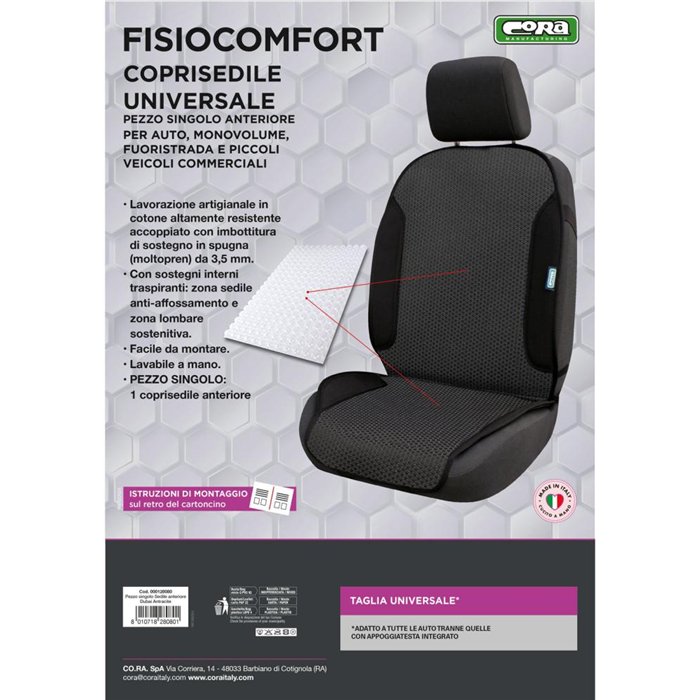 Coprisedile anteriore universale Fisiocomfort tess. Dubai antracite