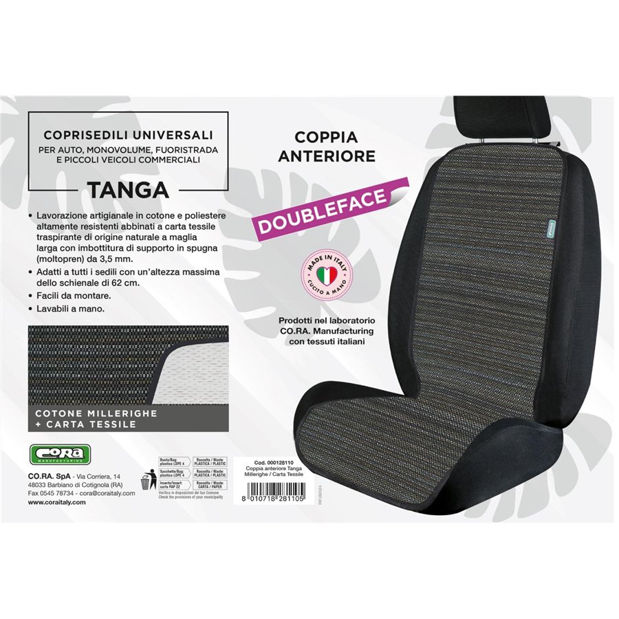 Coprisedili anteriori universali Tanga Doubleface cotone millerighe/carta tessile