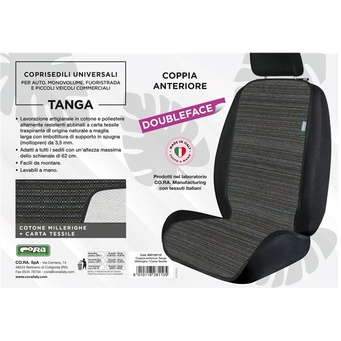 Coprisedili anteriori universali Tanga Doubleface cotone millerighe/carta tessile