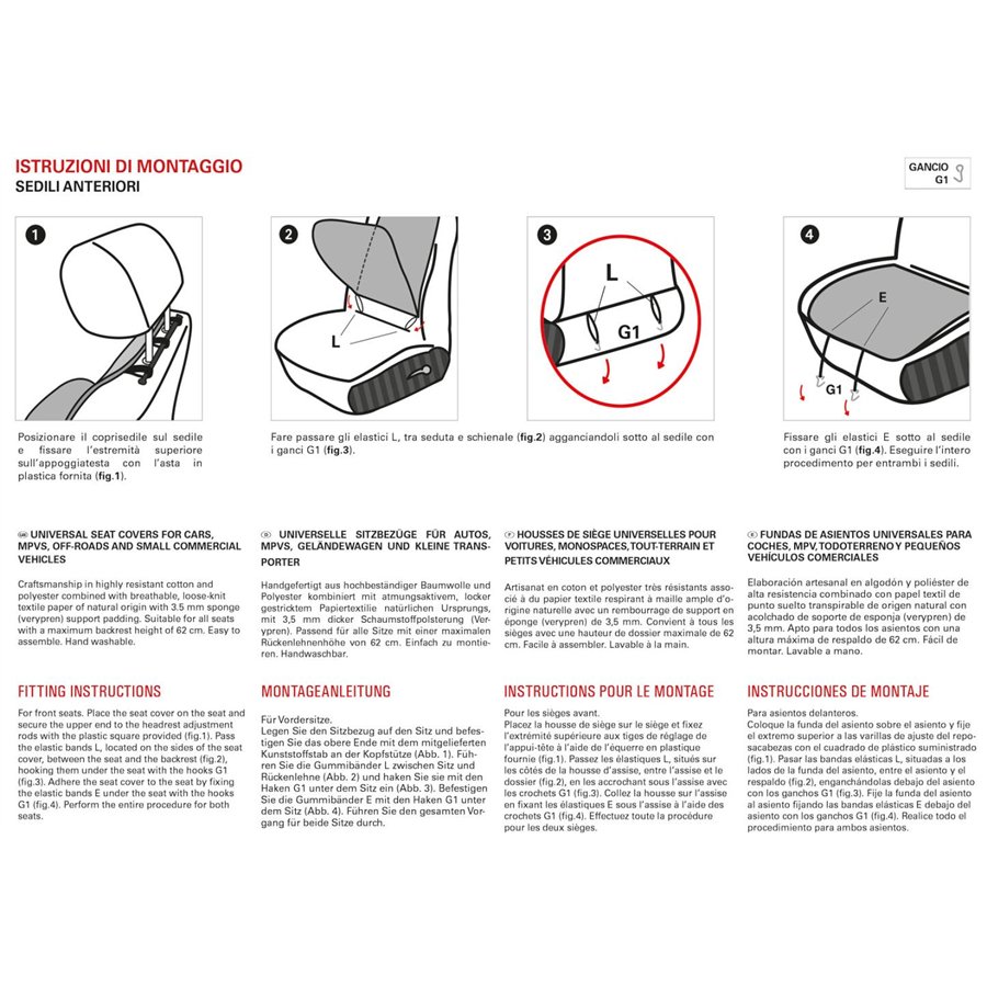Coprisedili anteriori universali Tanga Doubleface cotone millerighe/carta tessile