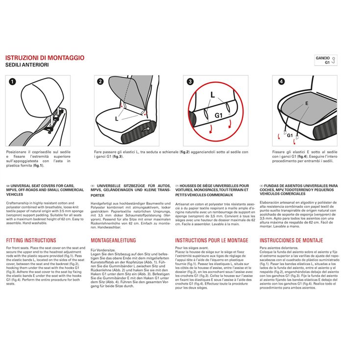 Coprisedili anteriori universali Tanga Doubleface cotone millerighe/carta tessile