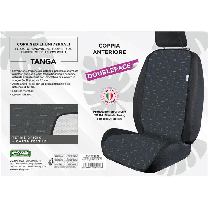 Coprisedili anteriori universali Tanga Doubleface cotone tetris grigio/carta tessile