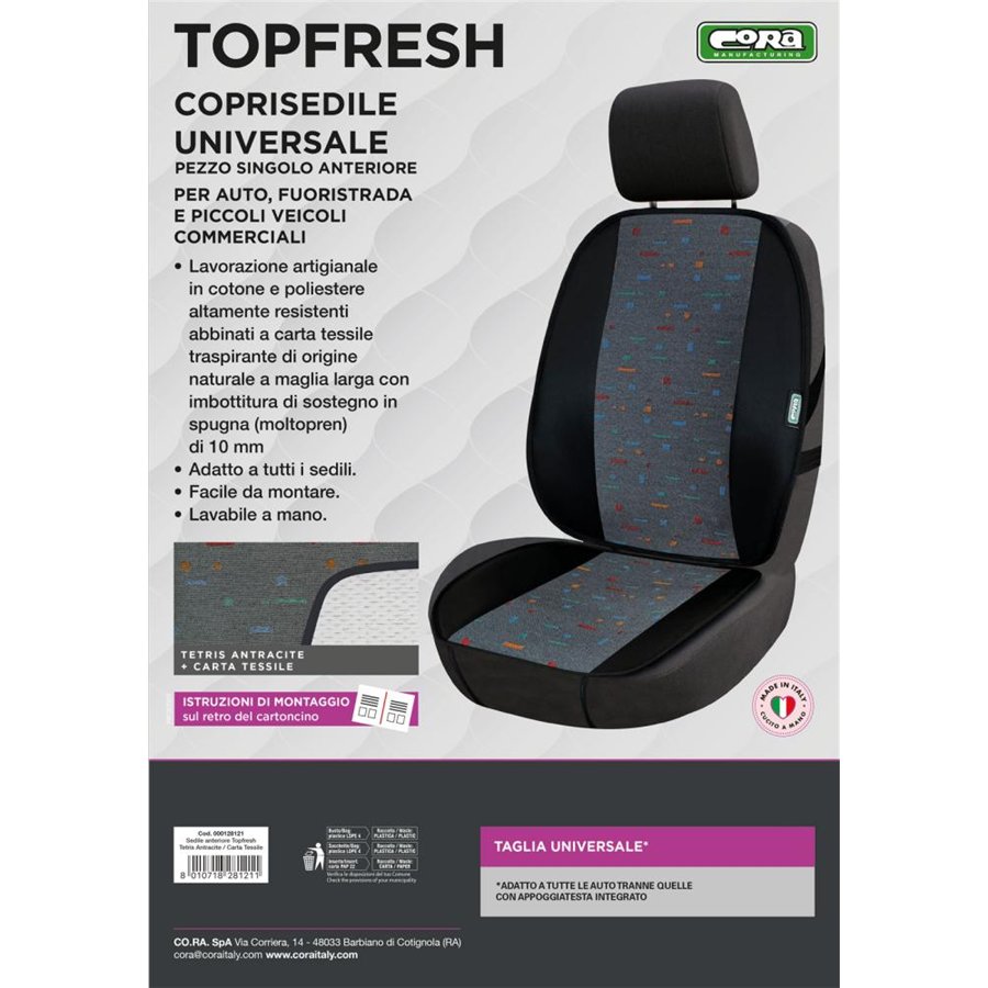 Coprisedile anteriore universale Topfresh cotone tetris antracite/carta tessile