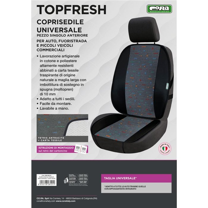 Coprisedile anteriore universale Topfresh cotone tetris antracite/carta tessile