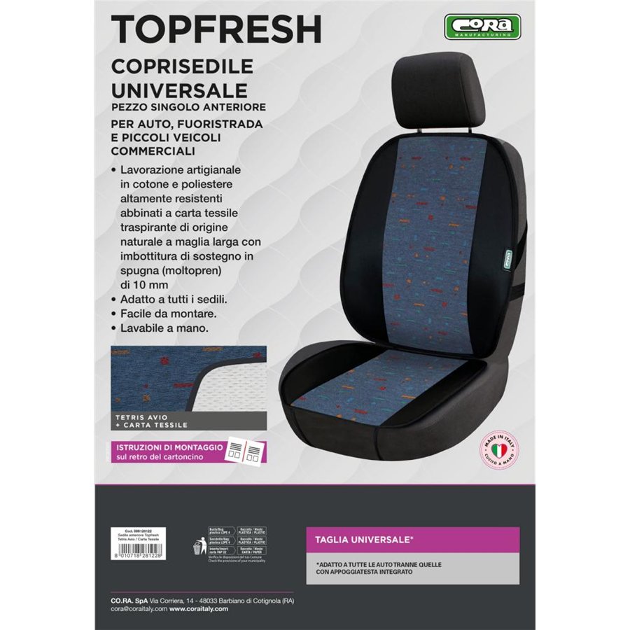 Coprisedile anteriore universale Topfresh cotone tetris avio/carta tessile