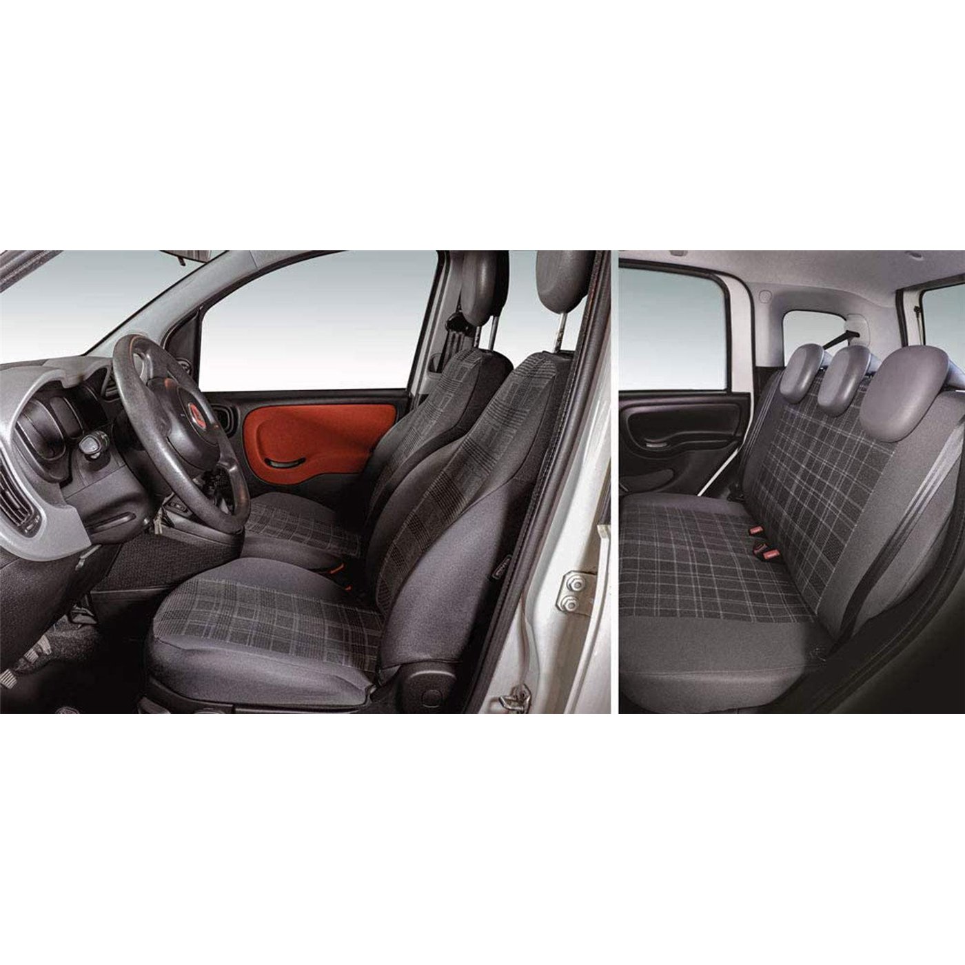 Serie completa coprisedili personalizzati Fiat Panda 12˃ 5 posti post. intero tess. misto cotone scozzese grigio/piombo