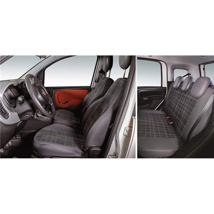 Serie completa coprisedili personalizzati Fiat Panda 12˃ 5 posti post. intero tess. misto cotone scozzese grigio/piombo