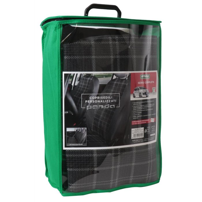 Serie completa coprisedili personalizzati Fiat Panda 12˃ 5 posti post. intero tess. misto cotone scozzese grigio/piombo