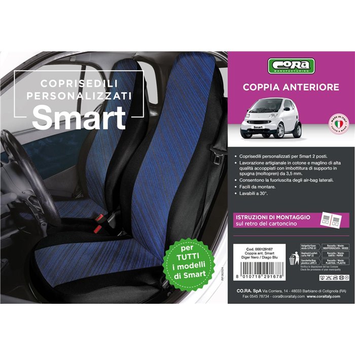 Coprisedili anteriori personalizzati Smart Fortwo tess. misto cotone blu/nero