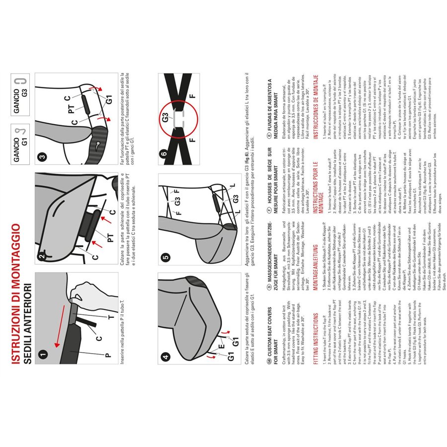 Coprisedili anteriori personalizzati Smart Fortwo tess. misto cotone rosso/nero