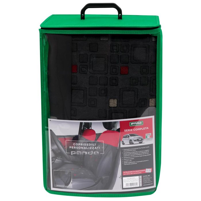 Serie completa coprisedili personalizzati Fiat Panda 12˃ 4 posti post. intero tess. misto cotone quadri grigio/rosso