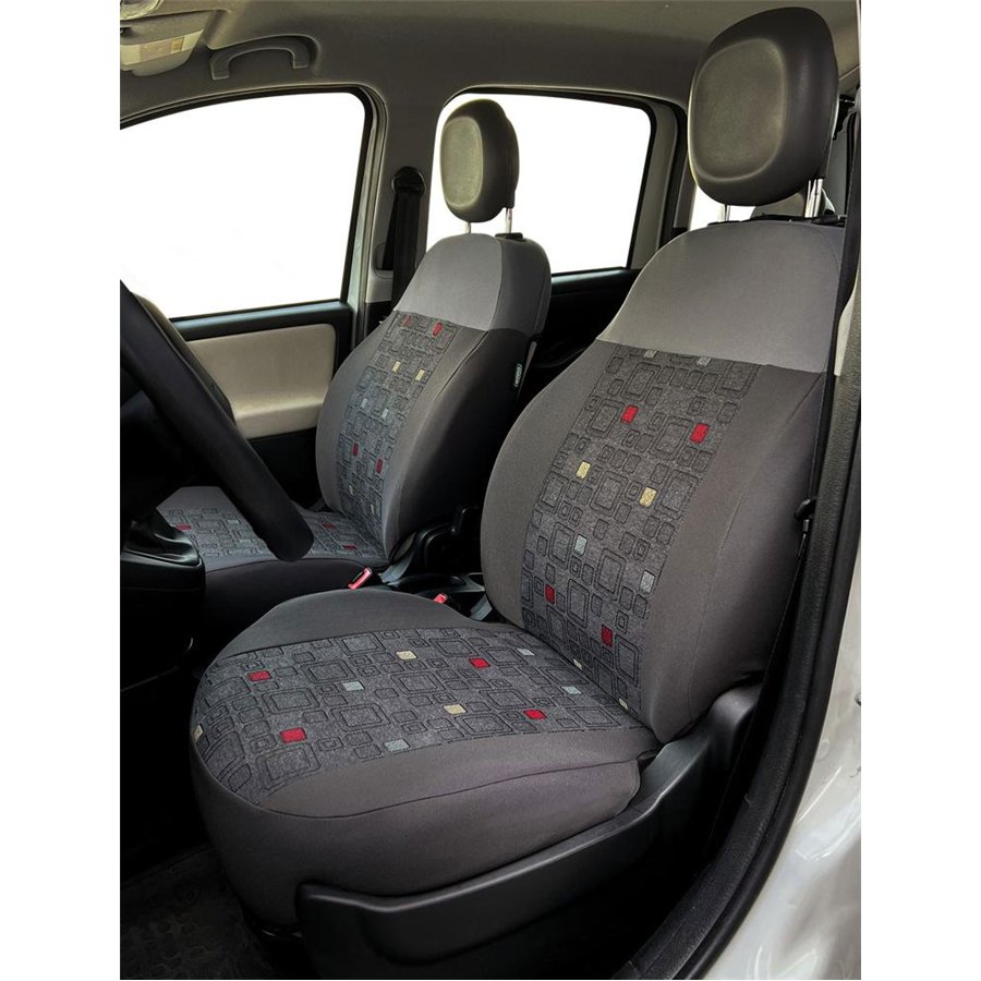Coprisedili anteriori personalizzati Fiat Panda 12˃ tess. misto cotone quadri grigio/piombo
