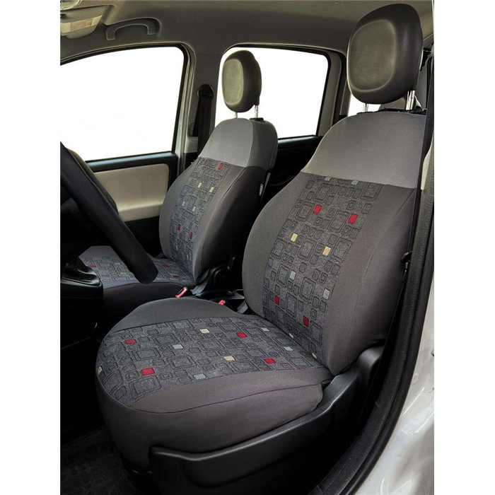 Coprisedili anteriori personalizzati Fiat Panda 12˃ tess. misto cotone quadri grigio/piombo