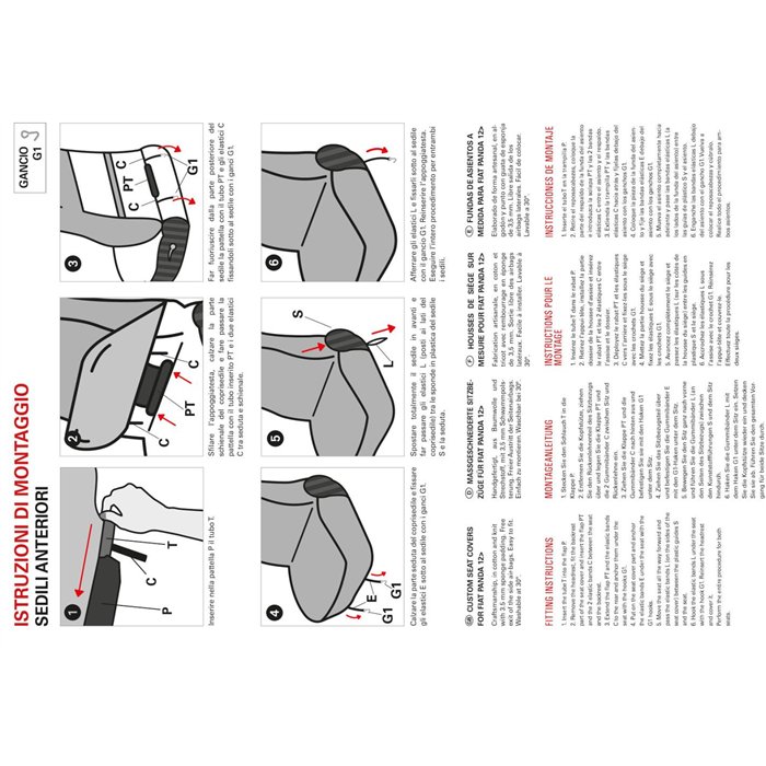 Coprisedili anteriori personalizzati Fiat Panda 12˃ tess. misto cotone quadri grigio/piombo