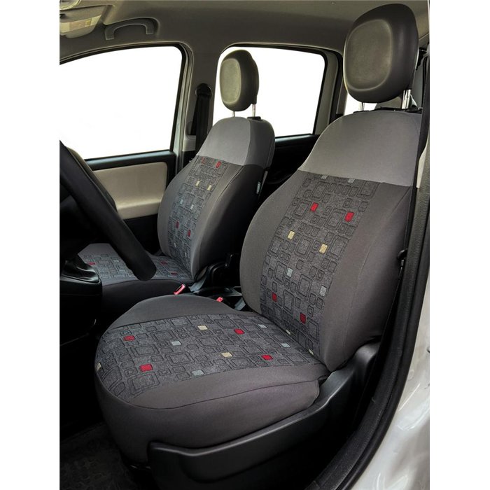 Serie completa coprisedili personalizzati Fiat Panda 12˃ 4 posti post. intero tess. misto cotone quadri grigio/piombo