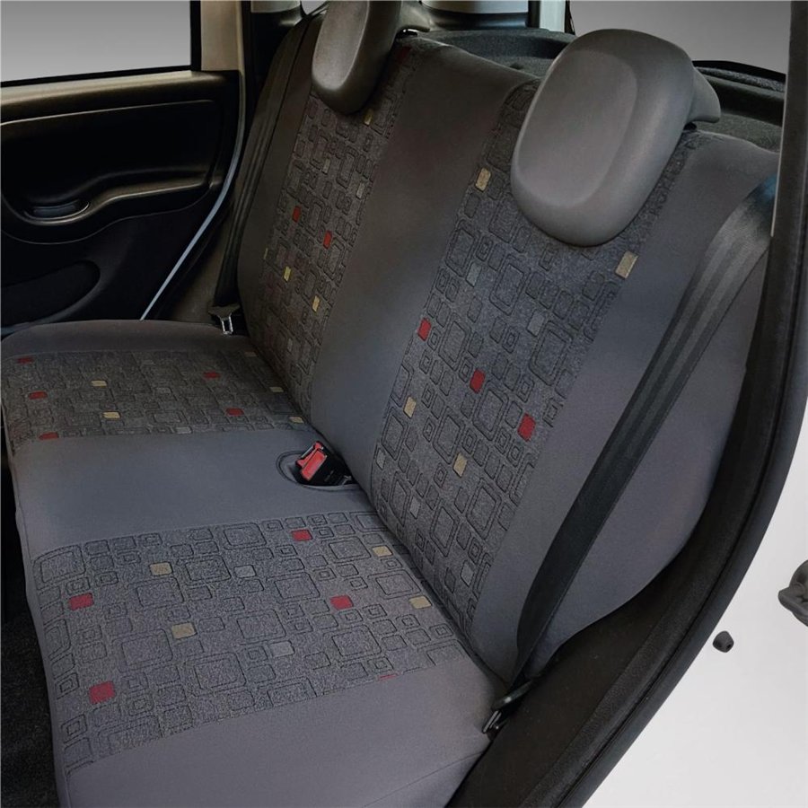Serie completa coprisedili personalizzati Fiat Panda 12˃ 4 posti post. intero tess. misto cotone quadri grigio/piombo