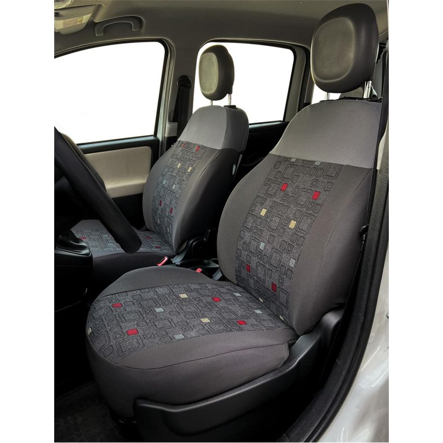 Serie completa coprisedili personalizzati Fiat Panda 12˃ 5 posti post. diviso tess. misto cotone quadri grigio/piombo