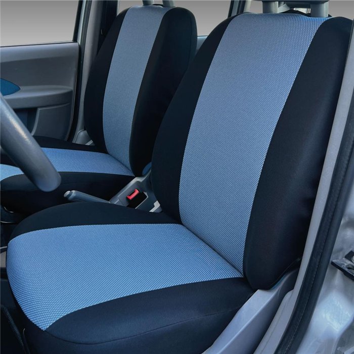 Serie completa coprisedili personalizzati Fiat Panda II 03˃ 4 posti post. intero tess. cotone nero/avio