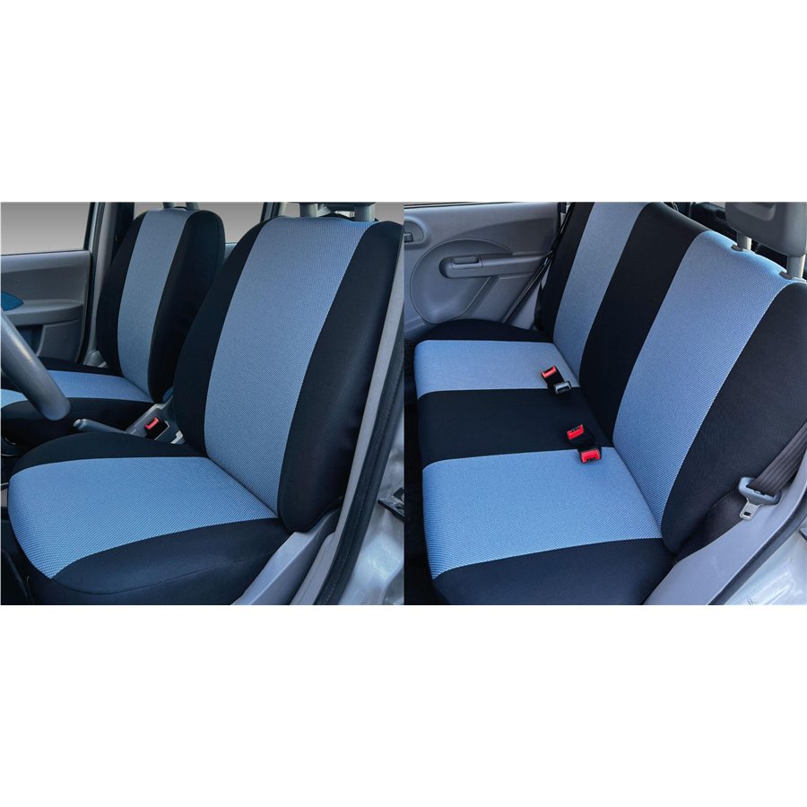 Serie completa coprisedili personalizzati Fiat Panda II 03˃ 5 posti post. intero tess. cotone nero/avio