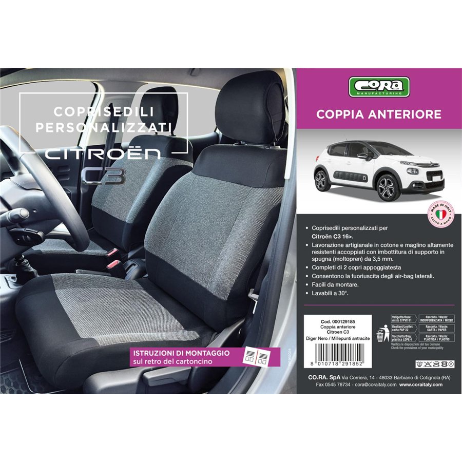 Coprisedili anteriori personalizzati CITROEN C3 16˃24 tess. millepunti antracite