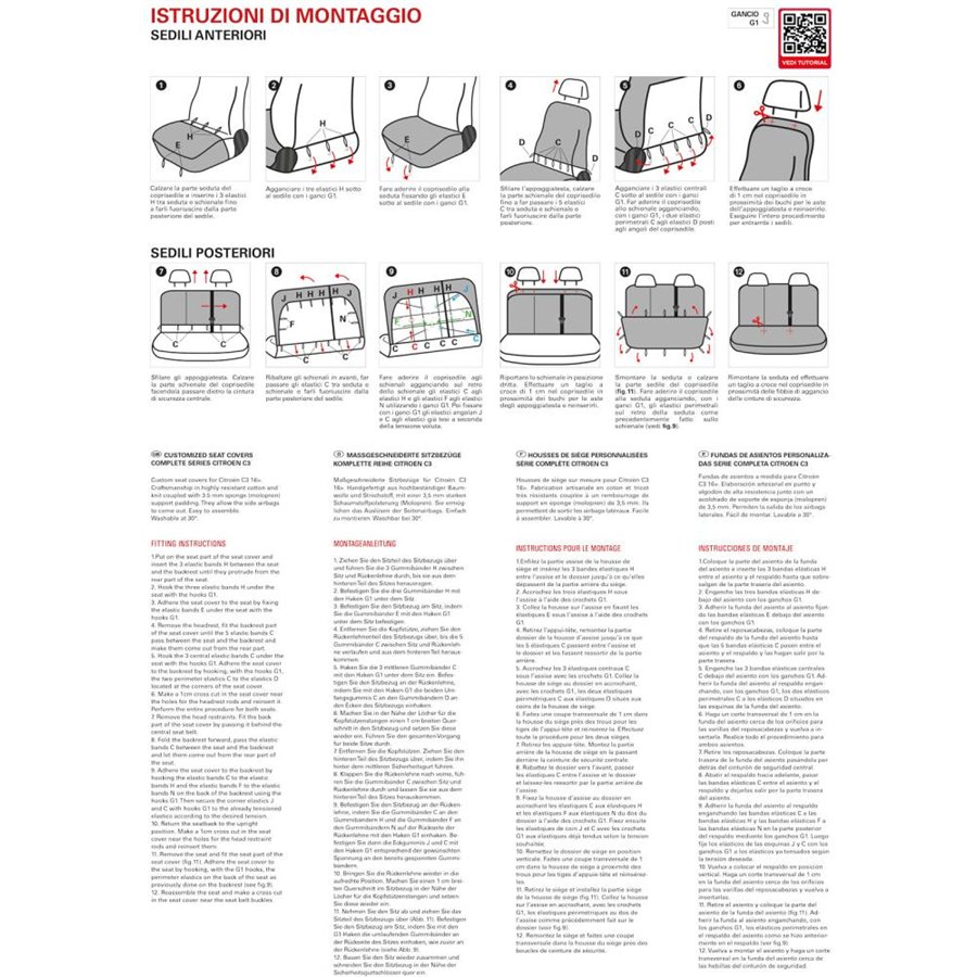 Serie completa coprisedili personalizzati CITROEN C3 16˃24 tess. millepunti antracite