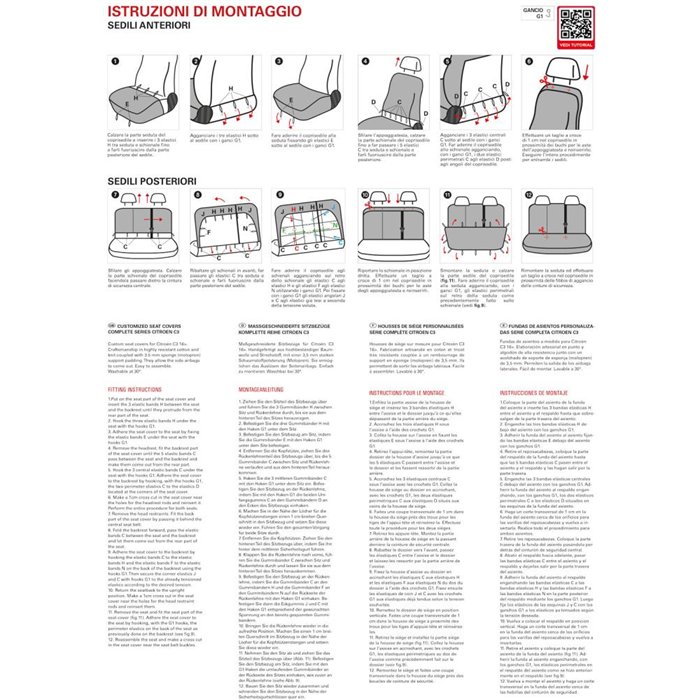 Serie completa coprisedili personalizzati CITROEN C3 16˃24 tess. millepunti antracite