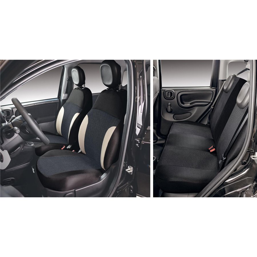 Serie completa coprisedili personalizzati Fiat Pandina 24˃ 4 posti post. intero tess. misto cotone nero/crema