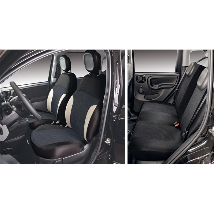 Serie completa coprisedili personalizzati Fiat Pandina 24˃ 4 posti post. intero tess. misto cotone nero/crema