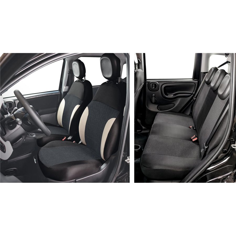 Serie completa coprisedili personalizzati Fiat Pandina 24˃ 5 posti post. diviso tess. misto cotone nero/crema