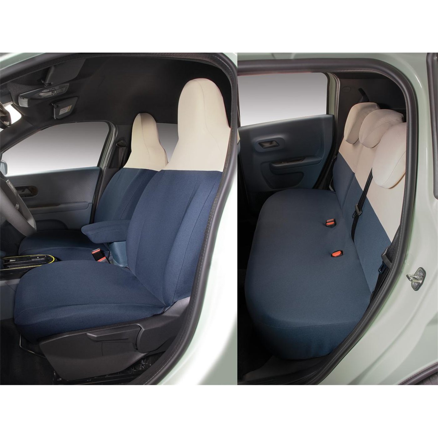 Serie completa coprisedili personalizzati Fiat Grande Panda 25˃ 5 posti post. diviso tess. misto cotone blu navy/crema