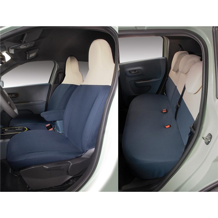 Serie completa coprisedili personalizzati Fiat Grande Panda 25˃ 5 posti post. diviso tess. misto cotone blu navy/crema