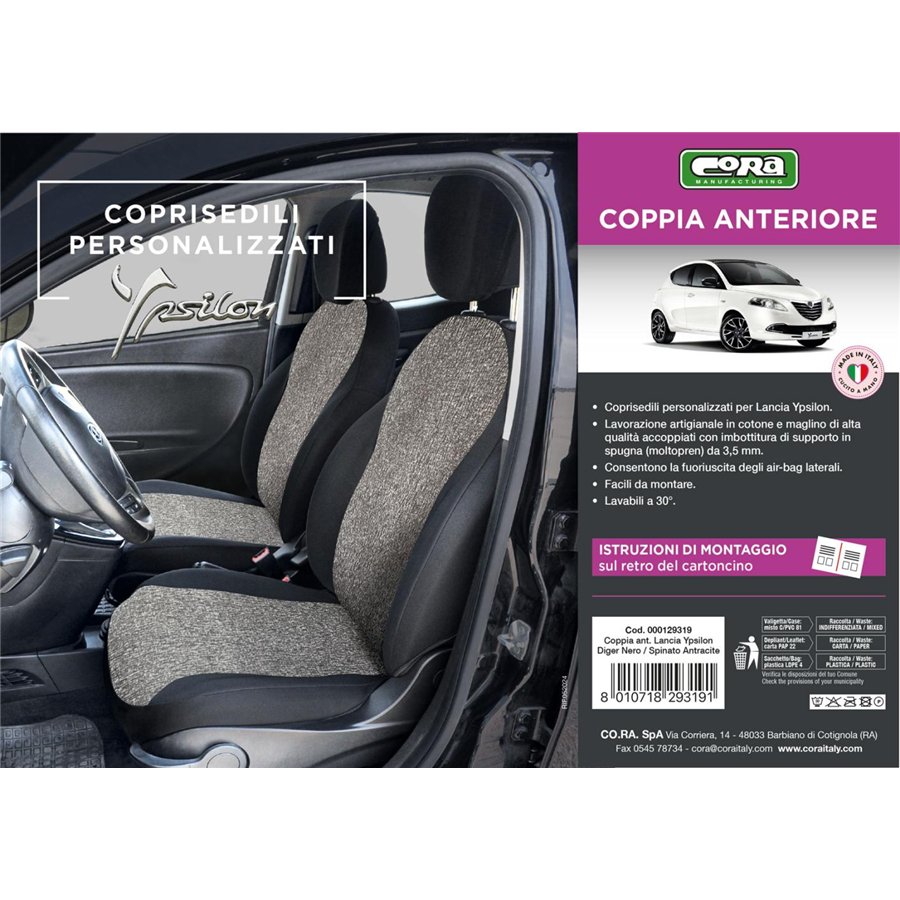 Coprisedili anteriori personalizzati Lancia Ypsilon 11˃24 tess. misto cotone nero/antracite