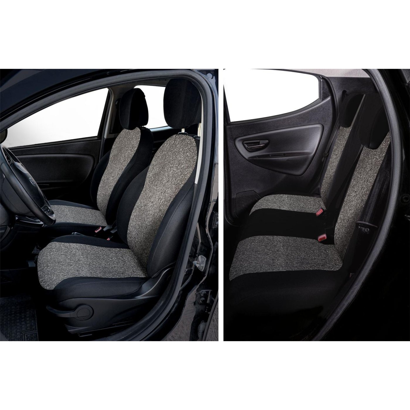 Serie completa coprisedili personalizzati Lancia Ypsilon 11˃24 4 posti tess. misto cotone nero/antracite