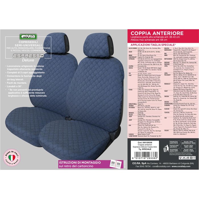 Coprisedili anteriori Espresso tg. speciale tess. cotone trapuntato avio